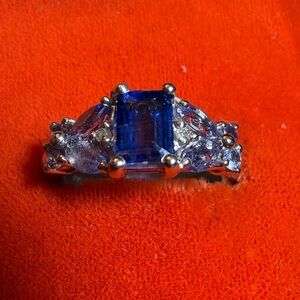 Himalayan Kyanite, tanzanite, diamond - platinum overlay Sterling silver size 7